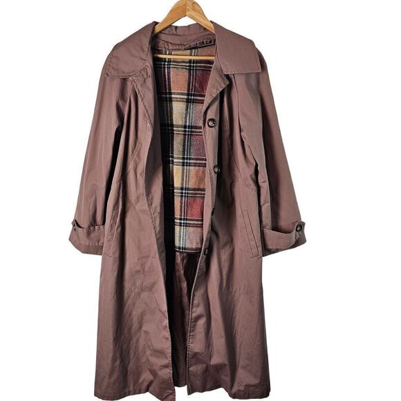 Vintage Rose Pink Trench Coat Womens Size XL Long 80s Retro Barbie Glam Rock - Picture 1 of 12